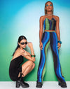 Image of MOTEL X OLIVIA NEILL Mares Flare Trouser in Solarized Green and Blue