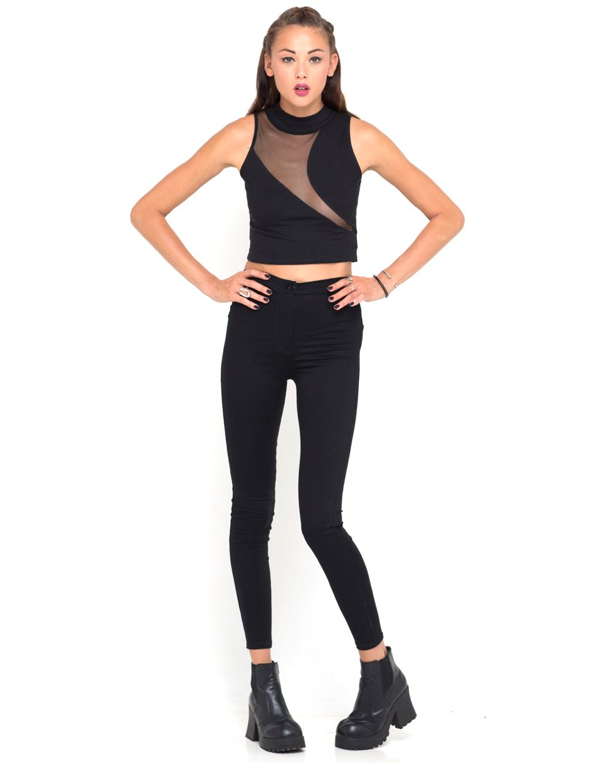 Image of Motel Tempo Mesh Panel Crop Top in Black