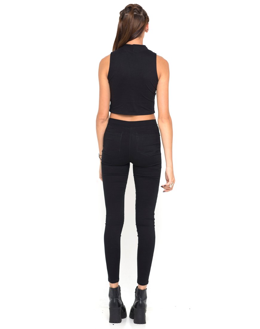Image of Motel Tempo Mesh Panel Crop Top in Black