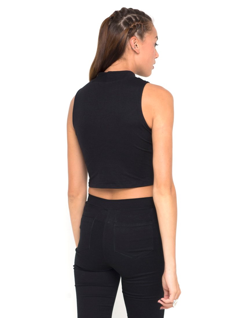 Image of Motel Tempo Mesh Panel Crop Top in Black