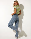 Image of Wuma Cropped Shirt in Patchwork Daisy Green