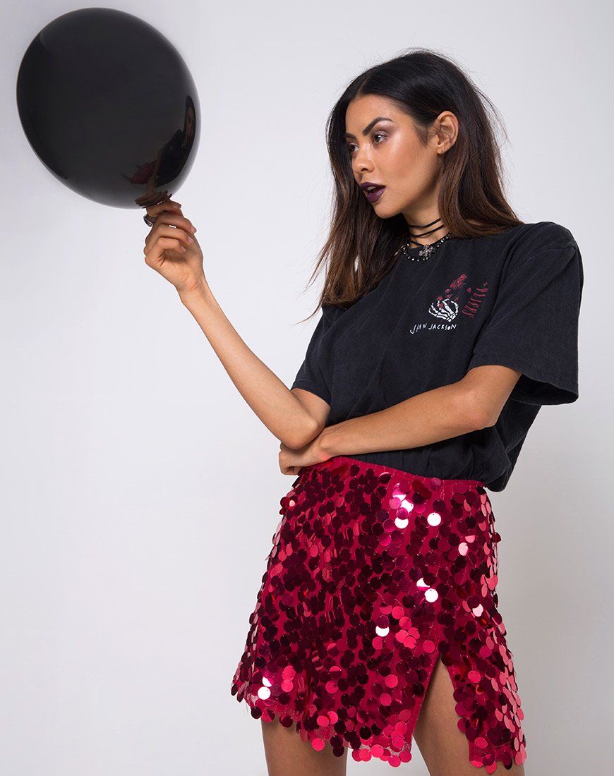 Image of Helena Skirt in Red Cherry Disc Sequin