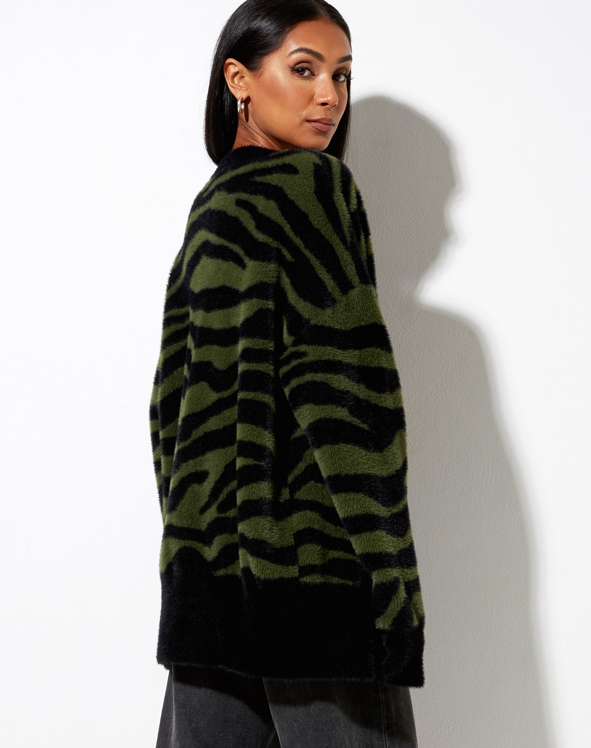 Image of Uriela Cardi in Knit Zebra Olive and Black