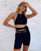 Image of Vhan Crop Top in Satin Ditsy Rose Black