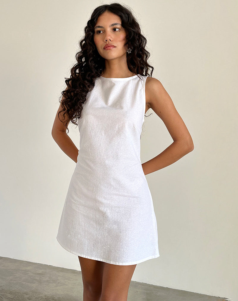Ayana Open Back Mini Dress in Off White Linen