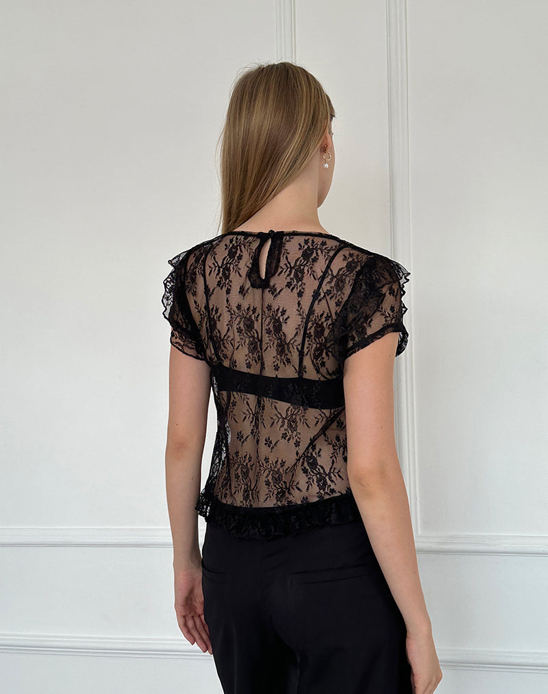 Image of Champel Top in Wild Rose Lace Schwarz