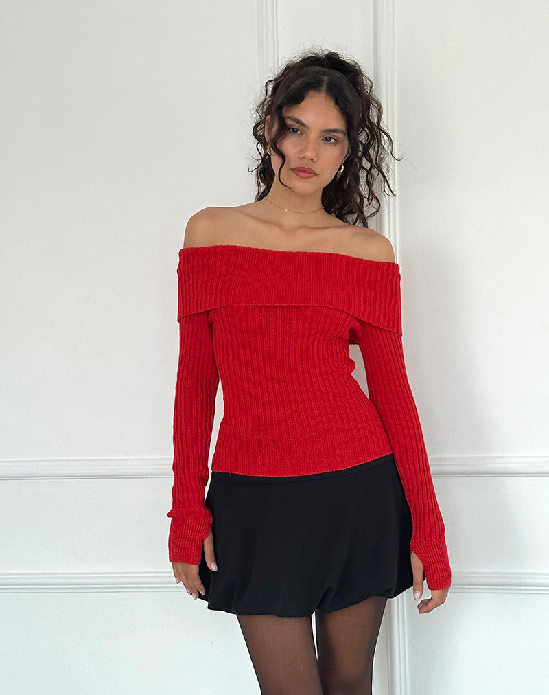 Circe Off-Shoulder Long Sleeve Knit To in Rot