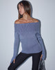 Image of Circe Gestrickter Bardot-Pullover in zweifarbigem Blau