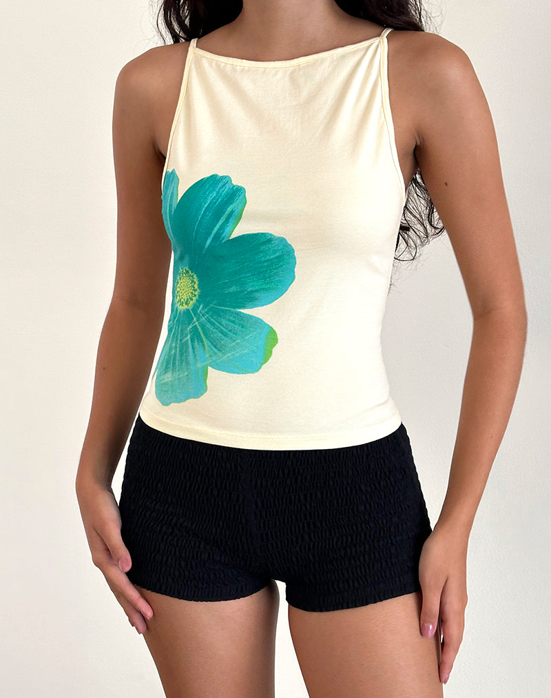 Image of Dudley Vest Top in Buttermilk with Blue Painted Flower