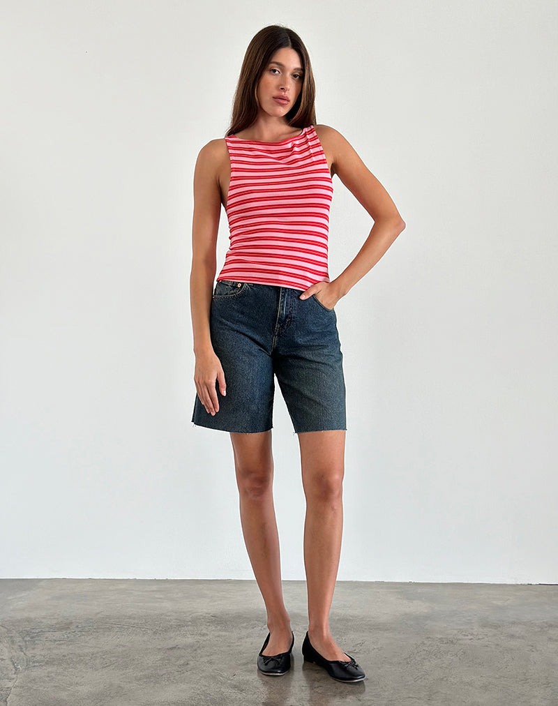 Dudley Vest Top in Pink and Red Stripe