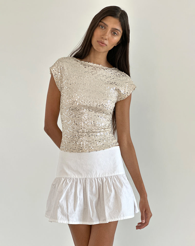 Erika Backless Top in Neutral Sequin