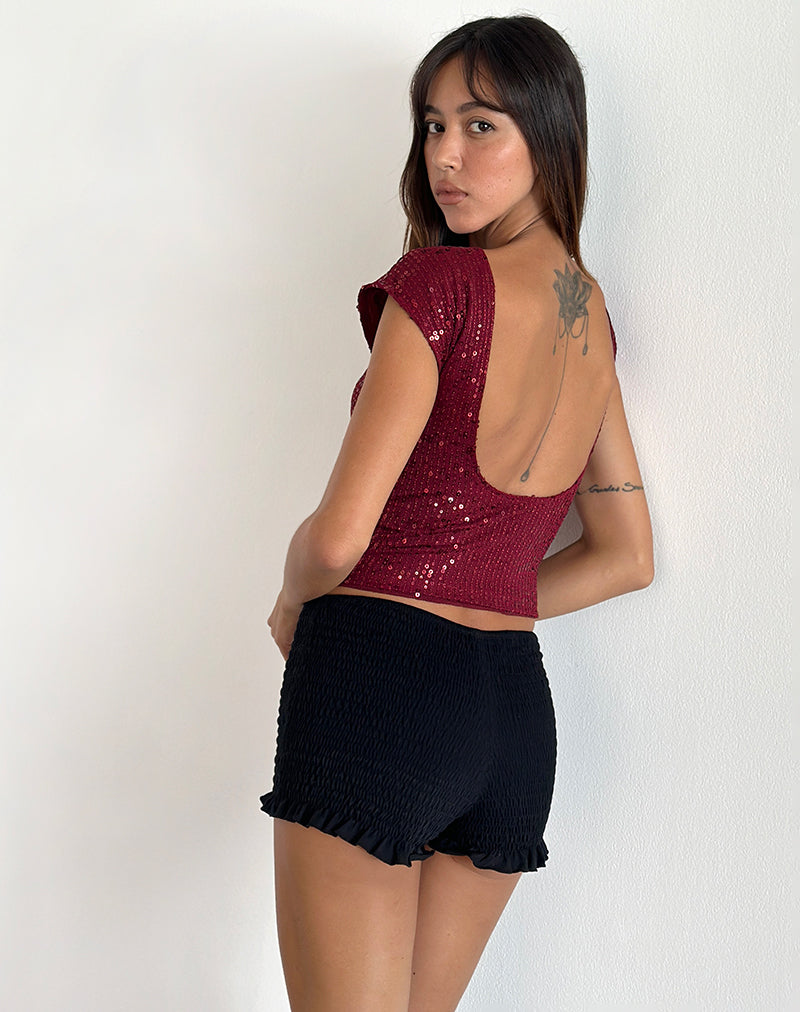 Image of Erika Low Back Top in Gauzy Sequin Red