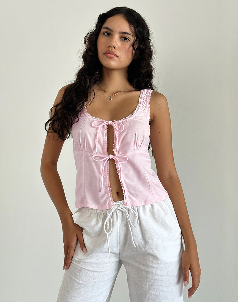 Image of Esau Tie Front Top in Light Pink Private Slub