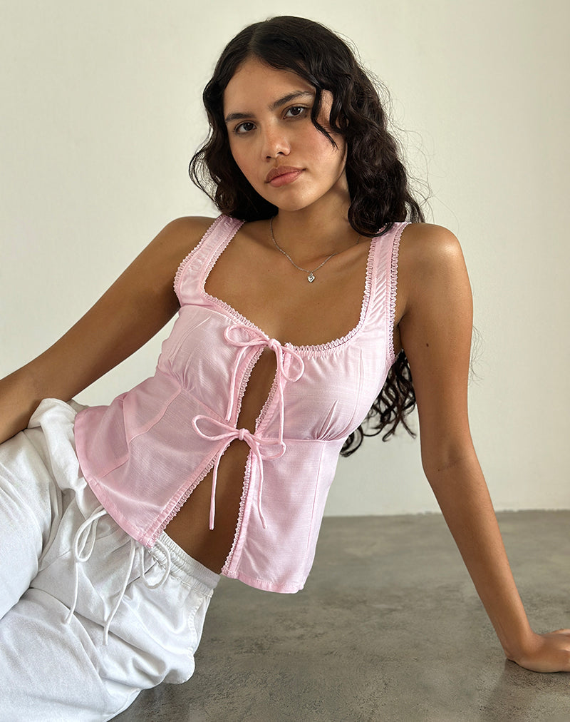 Image of Esau Tie Front Top in Light Pink Private Slub