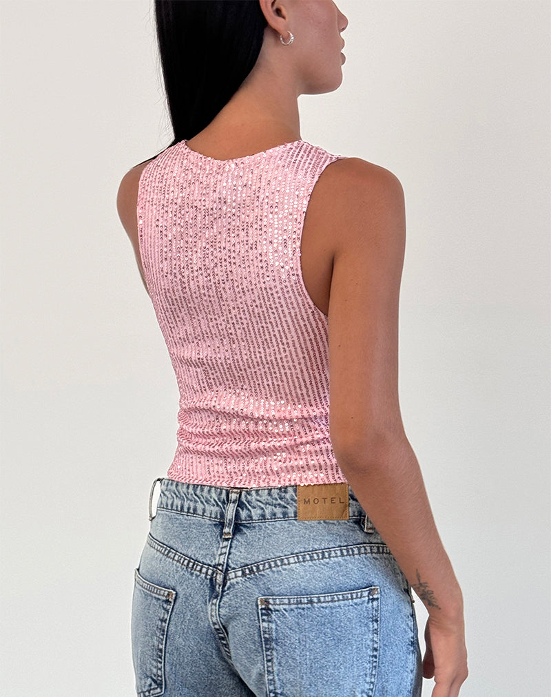 Image of Hala Vest Top in Pink Mini Sequin