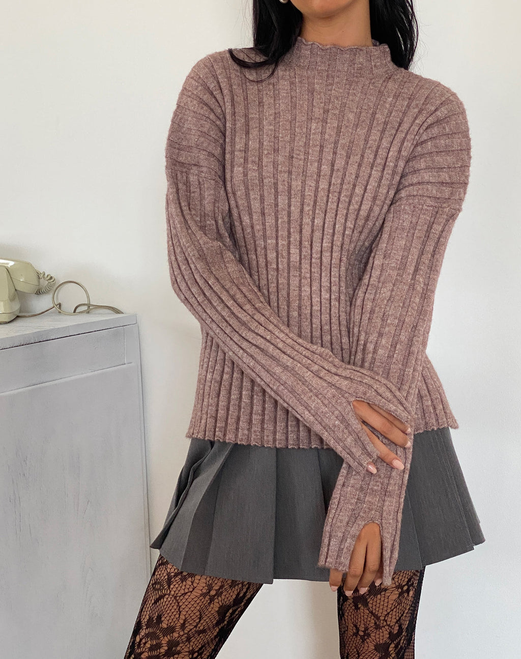 Judah Oversized Chunky Rib Knit Pullover in Taupe