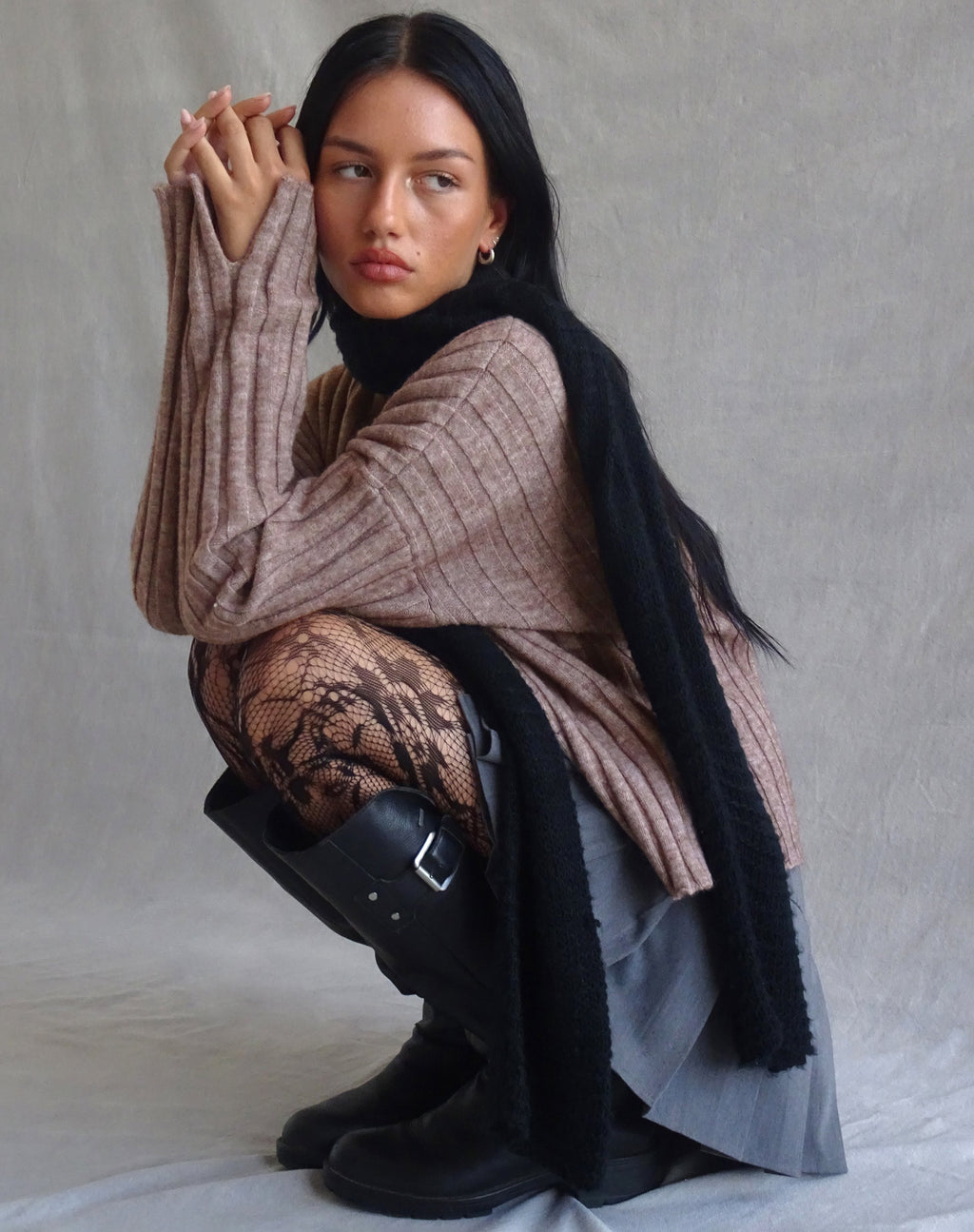 Judah Oversized Chunky Rib Knit Pullover in Taupe