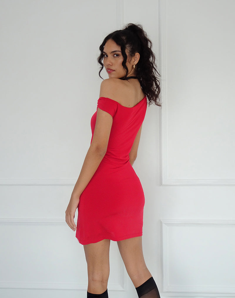 Image of Leona Twist Sleeve Mini Dress in Rot