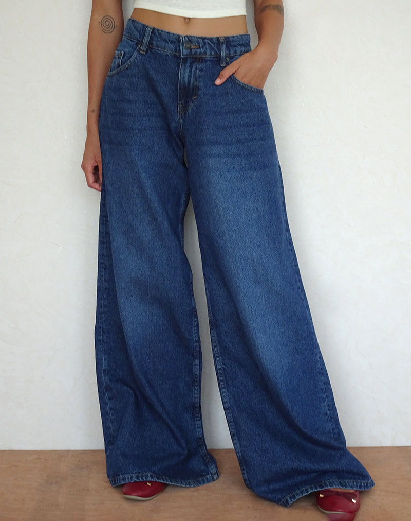 Geräumige Oversized Low Rise Jeans in Mid Blue Used