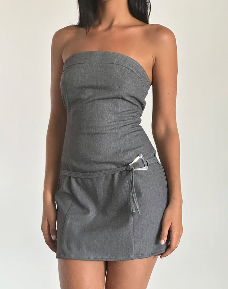 Image of Magaska Bandeau Mini Dress in Tailoring Charcoal