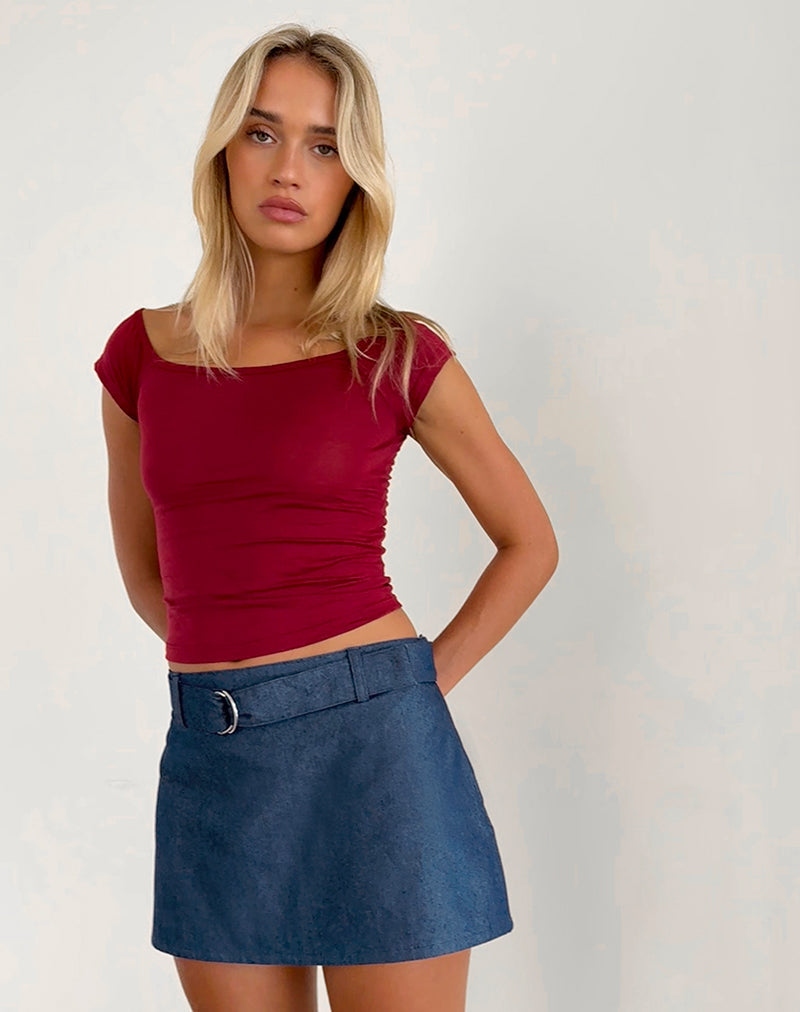 Marine Belted Skirt in Denim Chambray Indigo