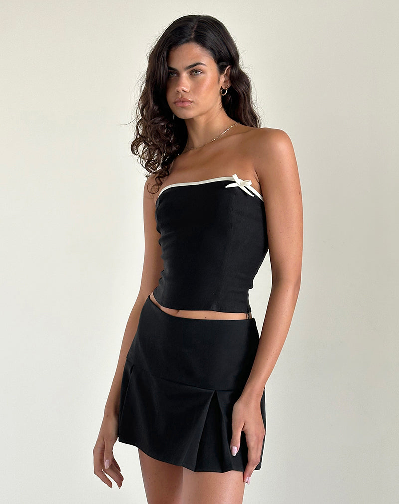 Image of Matuha Bandeau Top in Black with Ivory Bow