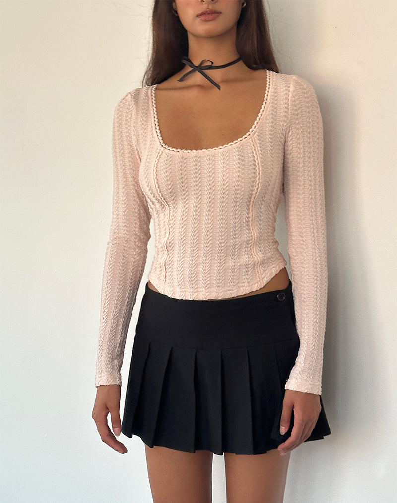 Melissa Textured Long Sleeve Top in Light Peach