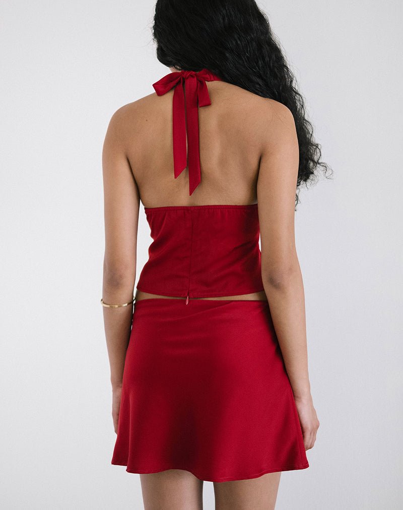 Image of Nidya Aline Mini Skirt in Dark Red