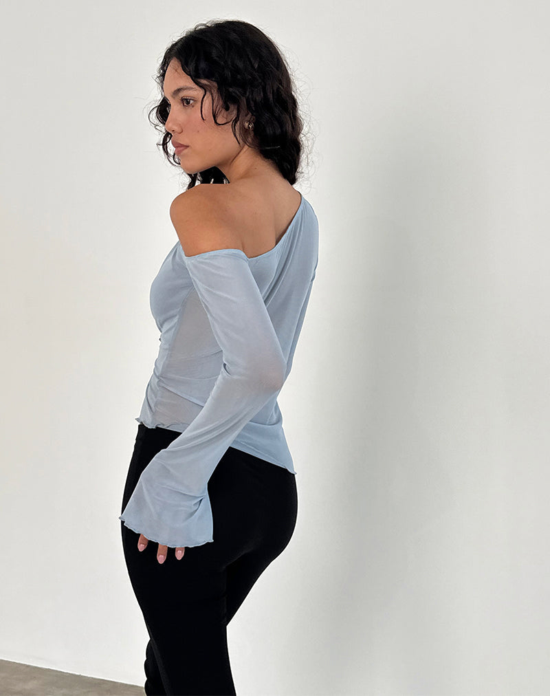 Image of Narcissa Asymmetric Long Sleeve Top in Mesh Light Blue