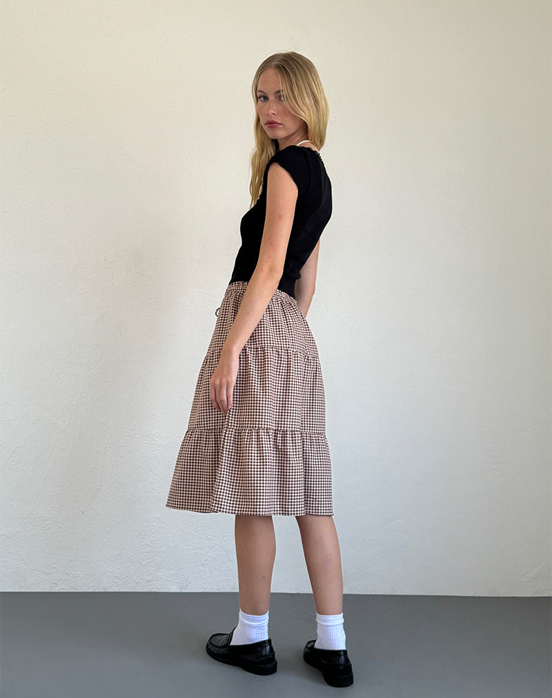 Image of Reef Midi Skirt in Mini Gingham Brown