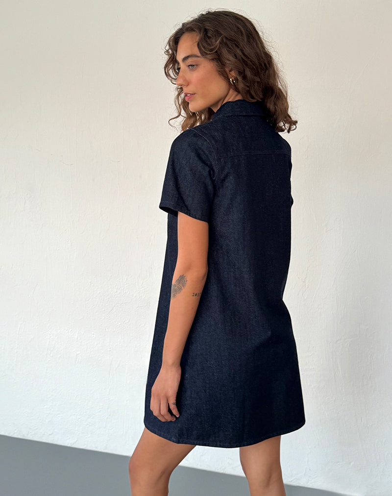 Image of Reiga Smock Mini Dress in Denim Indigo