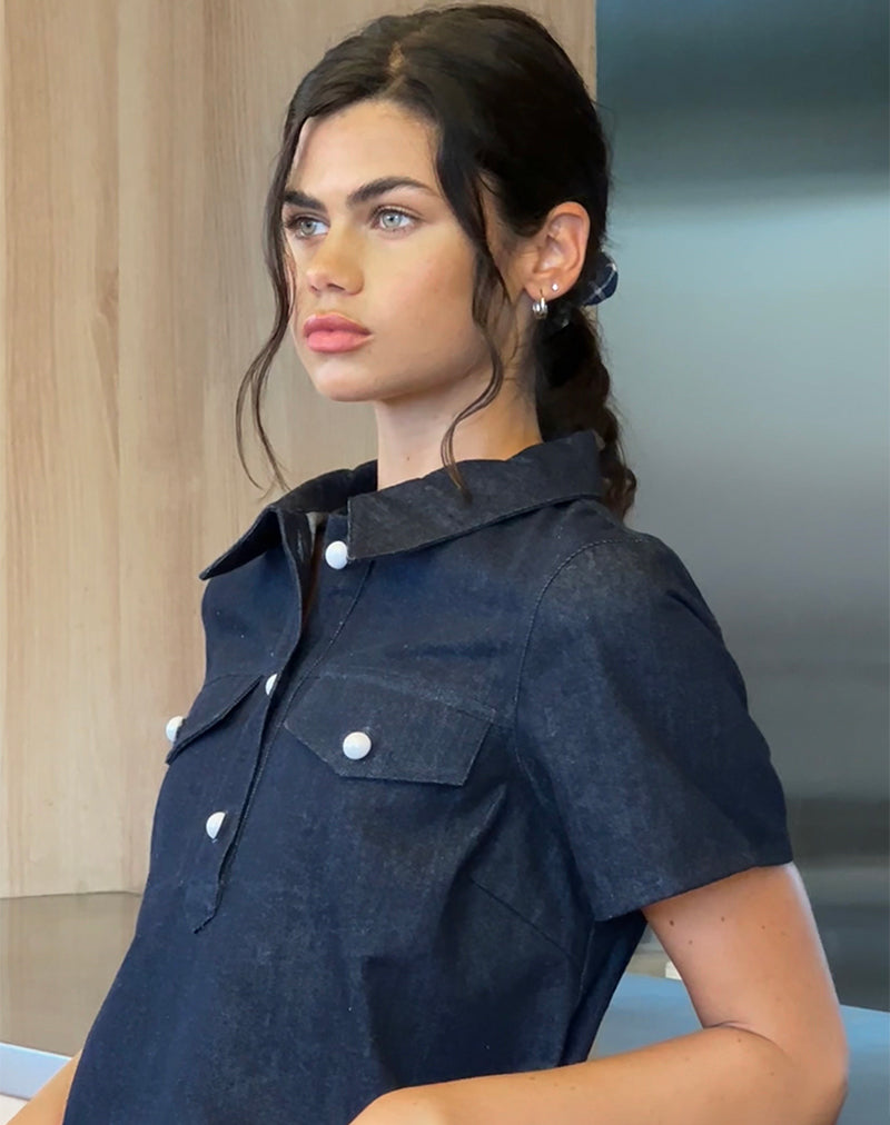 Image of Reiga Smock Mini Dress in Denim Indigo