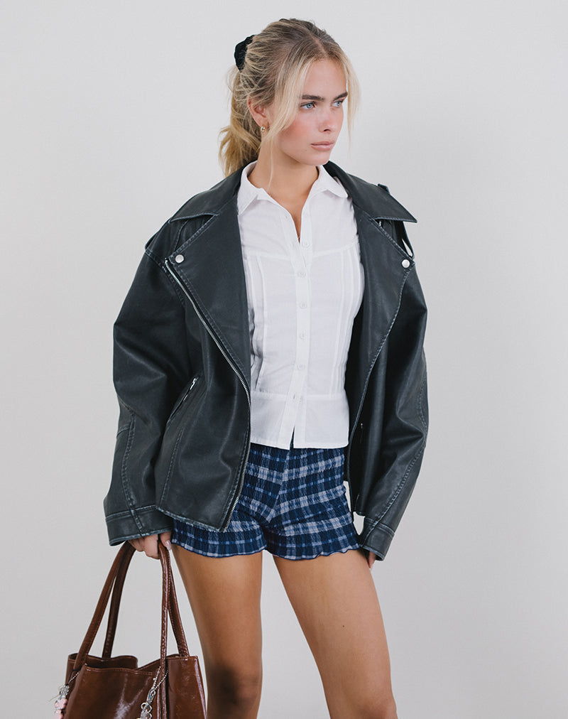 Image of Ritala Shirred Shorts in Tartan Dark Blue