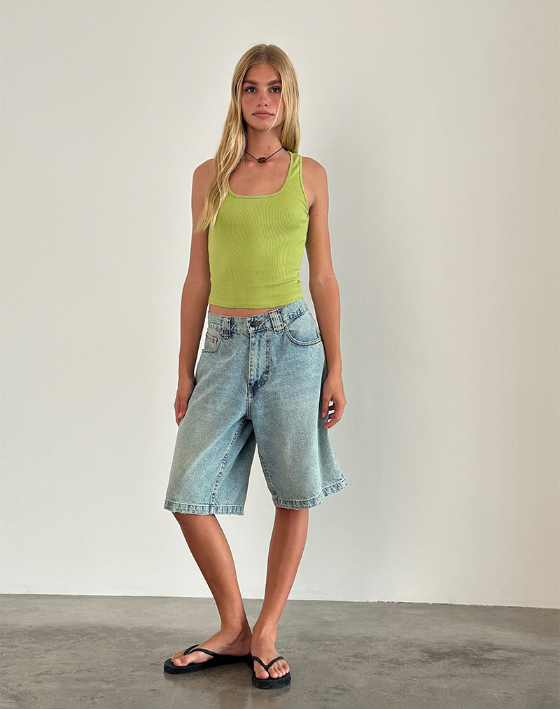 Roxe Ribbed Vest Top in Leaf Green