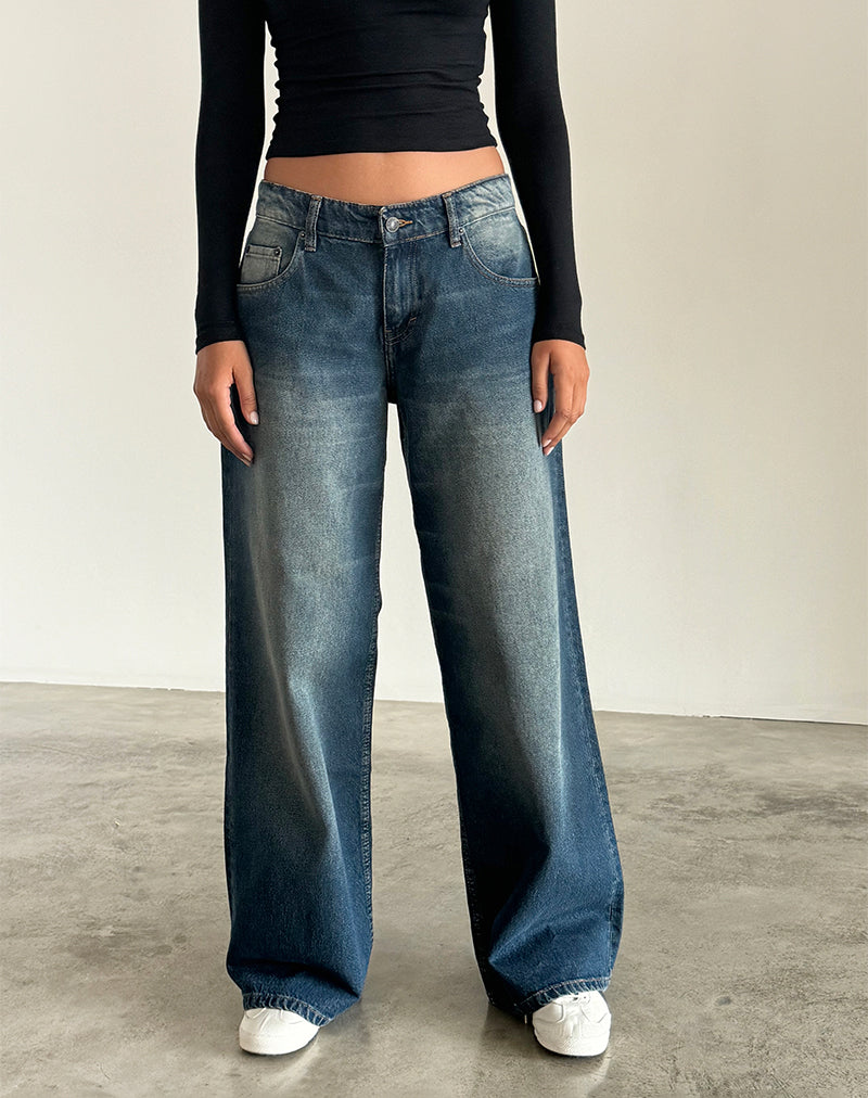 Geräumige extra weite Low Rise Jeans in Dark Vintage