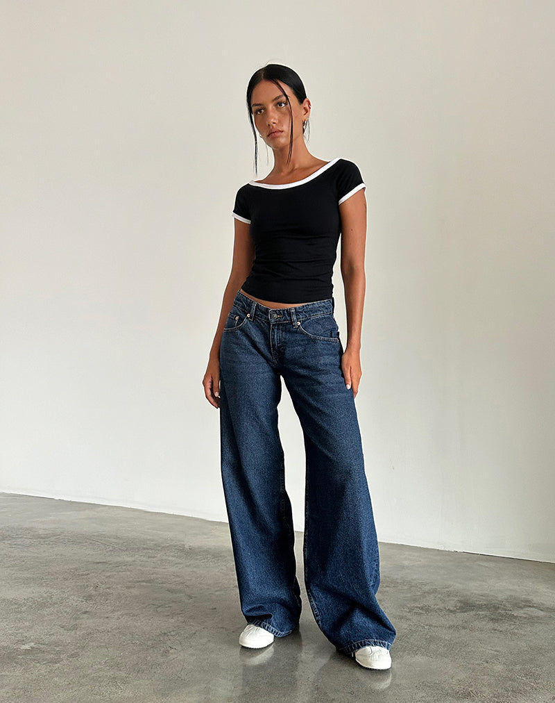 Geräumige extra weite Low Rise Jeans in Mid Indigo Blue