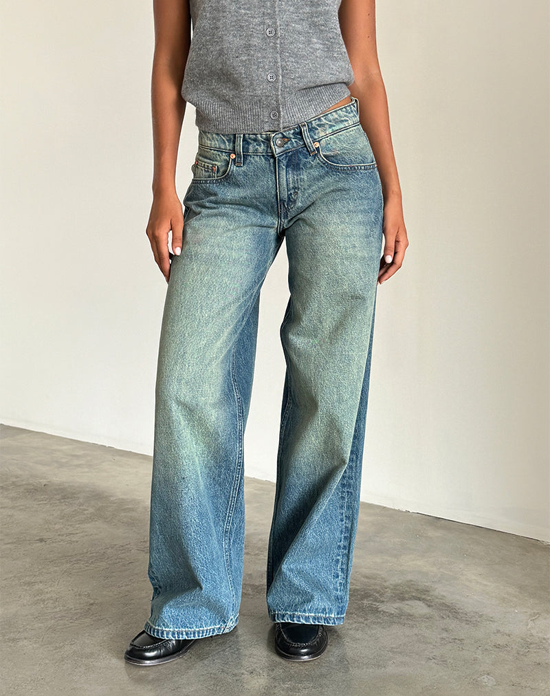 Geräumige extra weite Low Rise Jeans in Seegrün