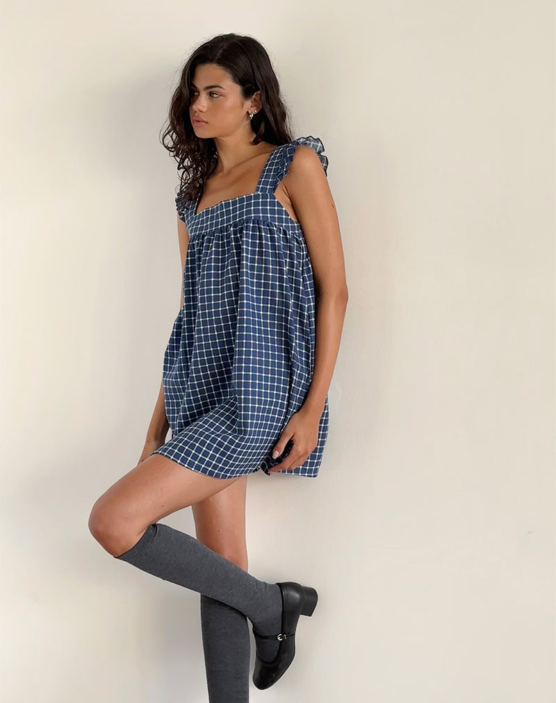 Sanaly Mini Dress in Navy Tartan Rami