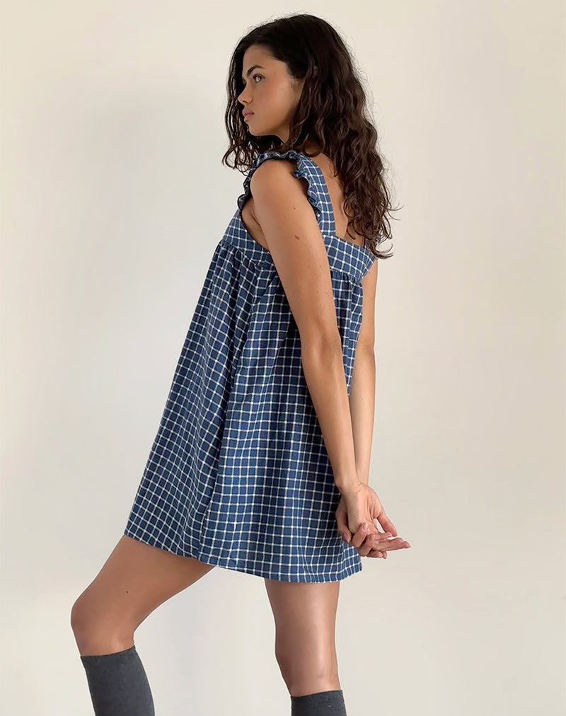 Image of Sanaly Mini Dress in Navy Tartan Rami