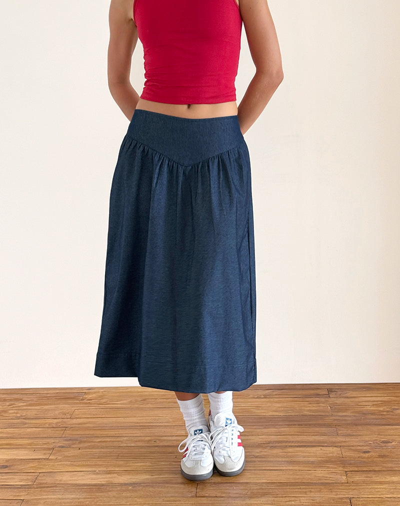 Seraya Midi Skirt in Denim Chambray Indigo