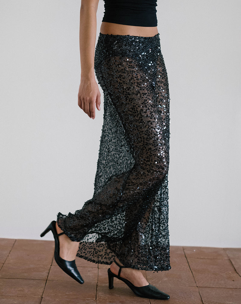 image of Vanessa Maxi Skirt in Sequin Mesh Black