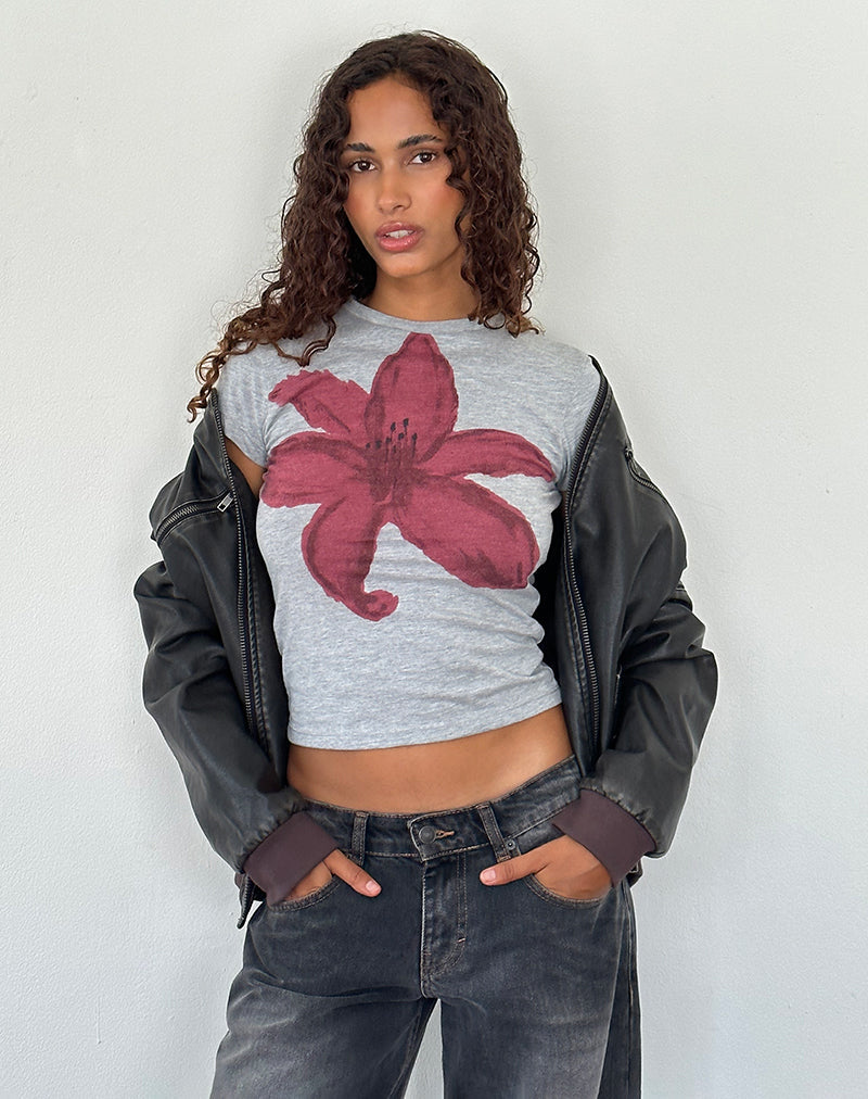 Bild von Sutin Tee in Grey Marl Painted Flower Graphic