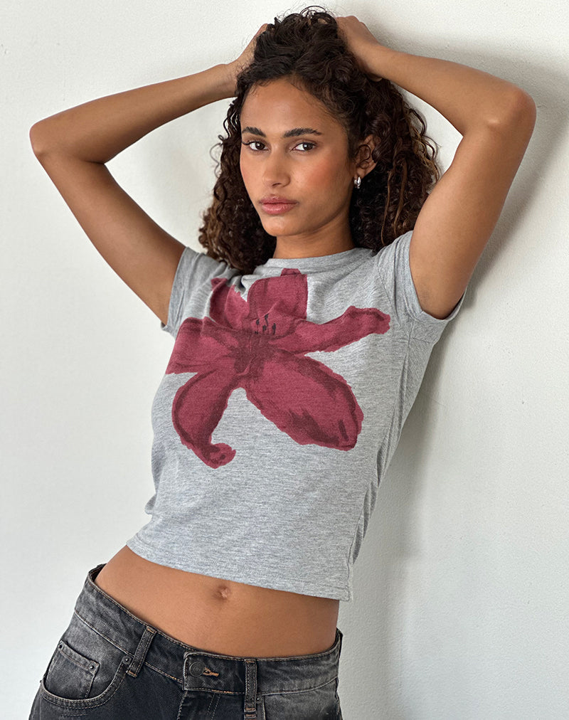 Bild von Sutin Tee in Grey Marl Painted Flower Graphic