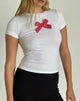 Image of Sutin Tee in White with Red Gingham Bow