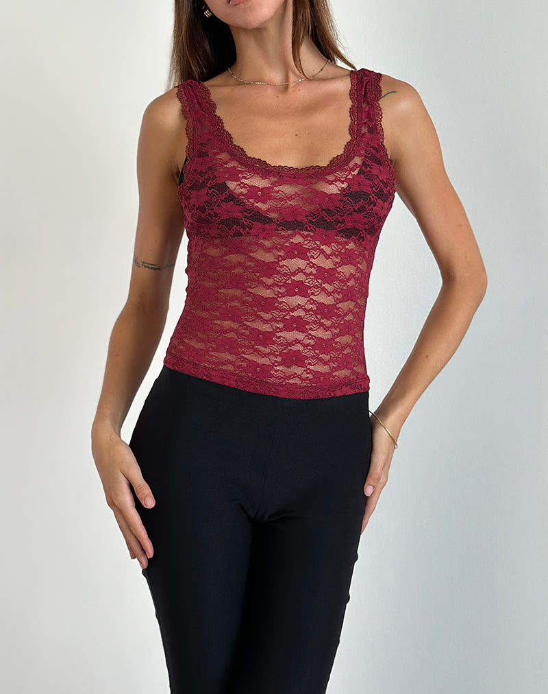 image of Tahoa Top in Orchid Lace Burgundy