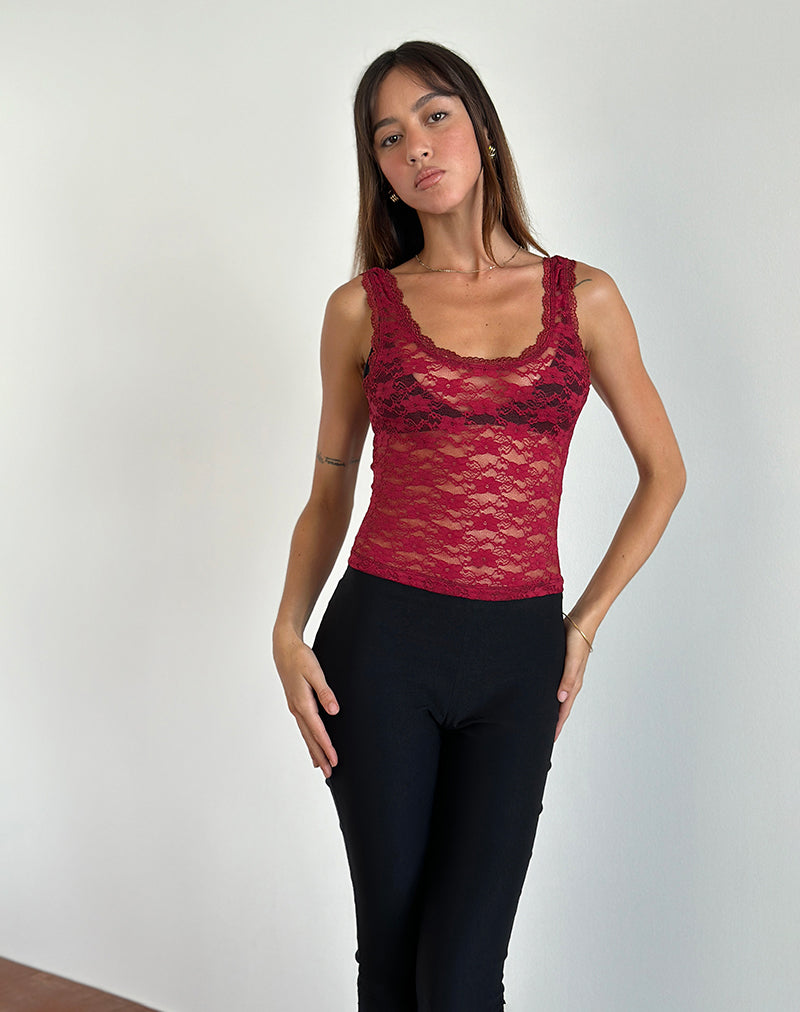 Tahoa Top in Orchid Lace Burgundy