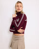 Image of Talisa Zip Through Jacket in Maroon with White Stripe