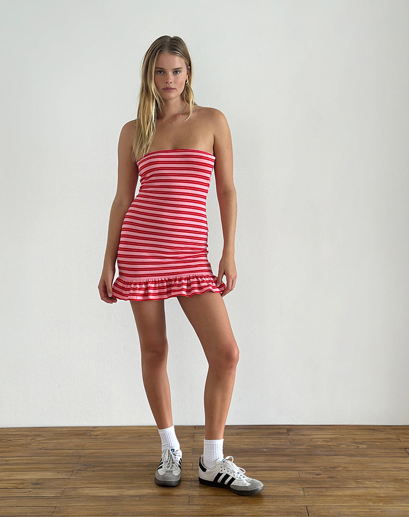 image of Tav Midi Jersey Dress in Stripe Pink and Red