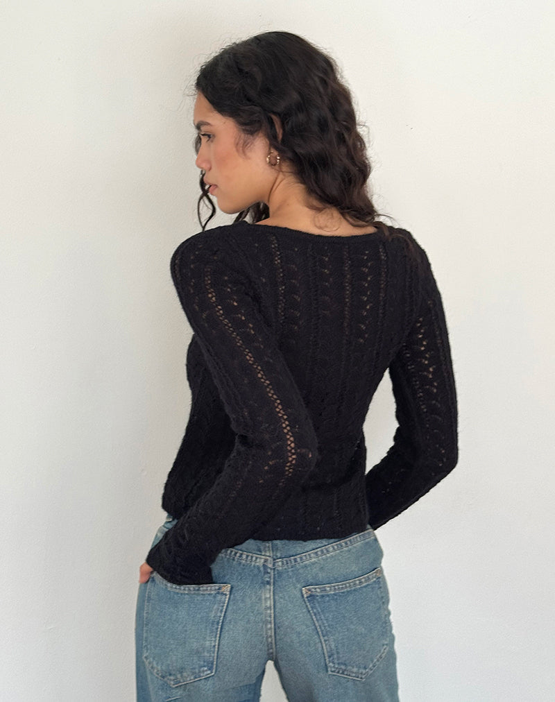 Image of Venia Knitted Long Sleeve Top in Schwarz