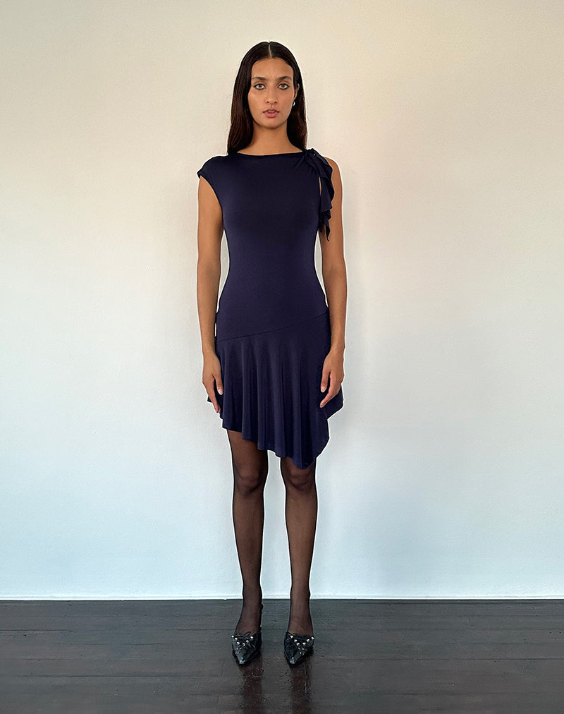 Winslow Asymmetrisches Rüschen-Minikleid in Navy